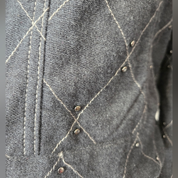 FREE PEOPLE Grey Quilted Studded Moto Sweater Jacket With Neck Buckles. Small - Picture 9 of 16